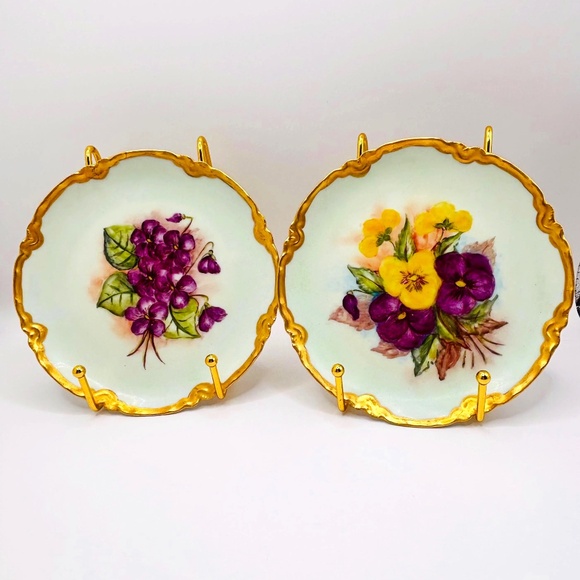 2 Vintage Haviland Limoges French Porcelain Plate Hand Painted Signed by Collins - Picture 1 of 10